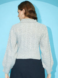 STREET 9 Self Designed Shirt Collar Acrylic Pullover