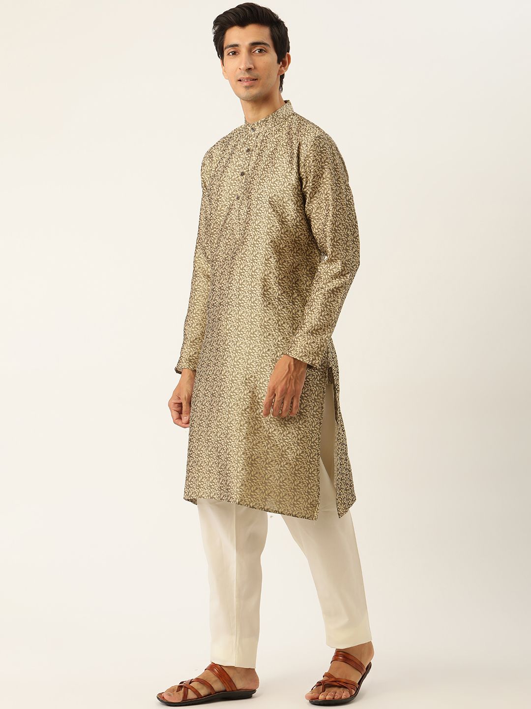 SOJANYA Set Kurta Motif Etnik Emas Lelaki Dengan Jaket Nehru