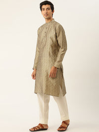 SOJANYA Set Kurta Motif Etnik Emas Lelaki Dengan Jaket Nehru
