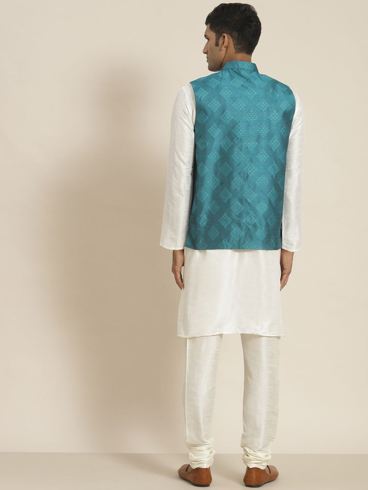 SOJANYA Men Cream-Coloured Kurta with Churidar