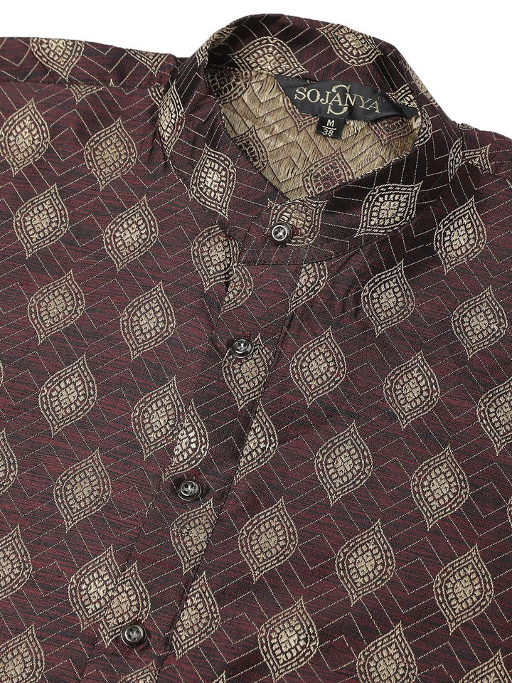SOJANYA Men Purple & Gold-Toned Jacquard Kurta