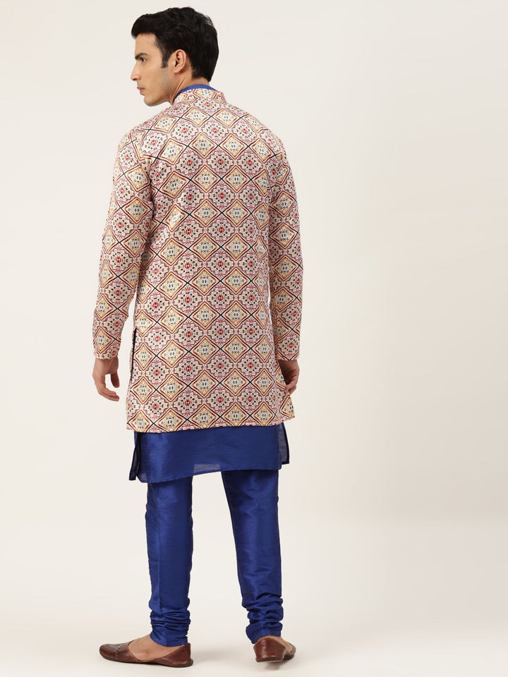 SOJANYA Men Blue & Off-White Kurta with Churidar