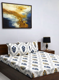 BOMBAY DYEING White Floral 160 TC Microfiber Double Queen Bedsheet With 2 Pillow Covers