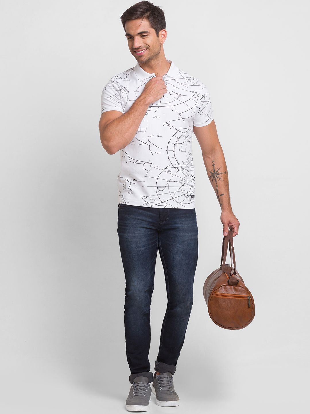 Being Human Men White Printed Polo Collar Cotton T-shirt