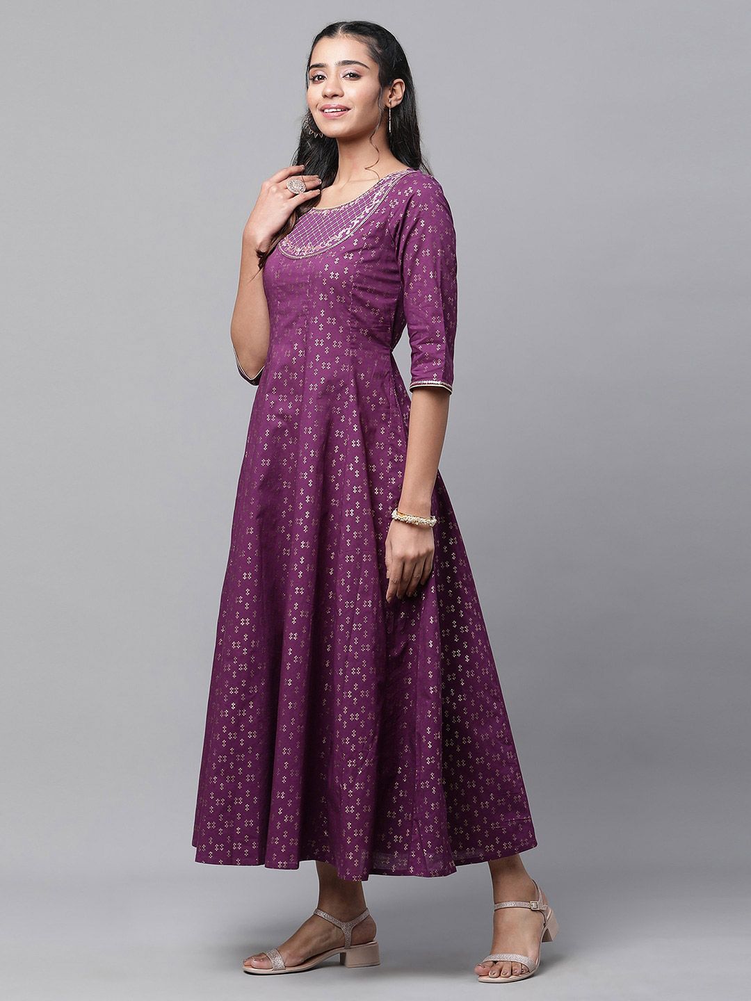 AURELIA Ethnic Motifs Printed Flared Pure Cotton A-Line Maxi Dress