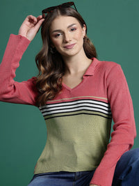 DressBerry Collar Neck Striped Pullover Sweaters