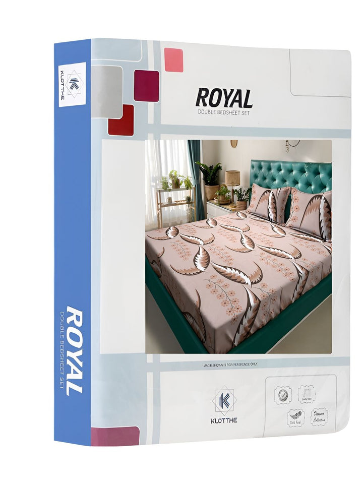 KLOTTHE Book Fold Brown Floral Cotton 300 TC King Bedsheet with 2 Pillow Covers-98 x 89 inches