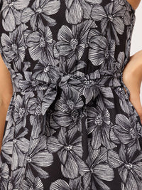DressBerry Sketchy Monochrome One Shoulder Floral Tie-up Detailed Fit & Flare Dress
