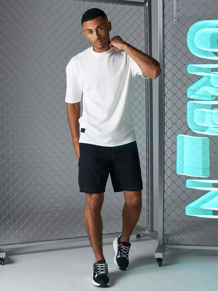 Maniac Striped Textured Cotton Regular Fit T-shirt