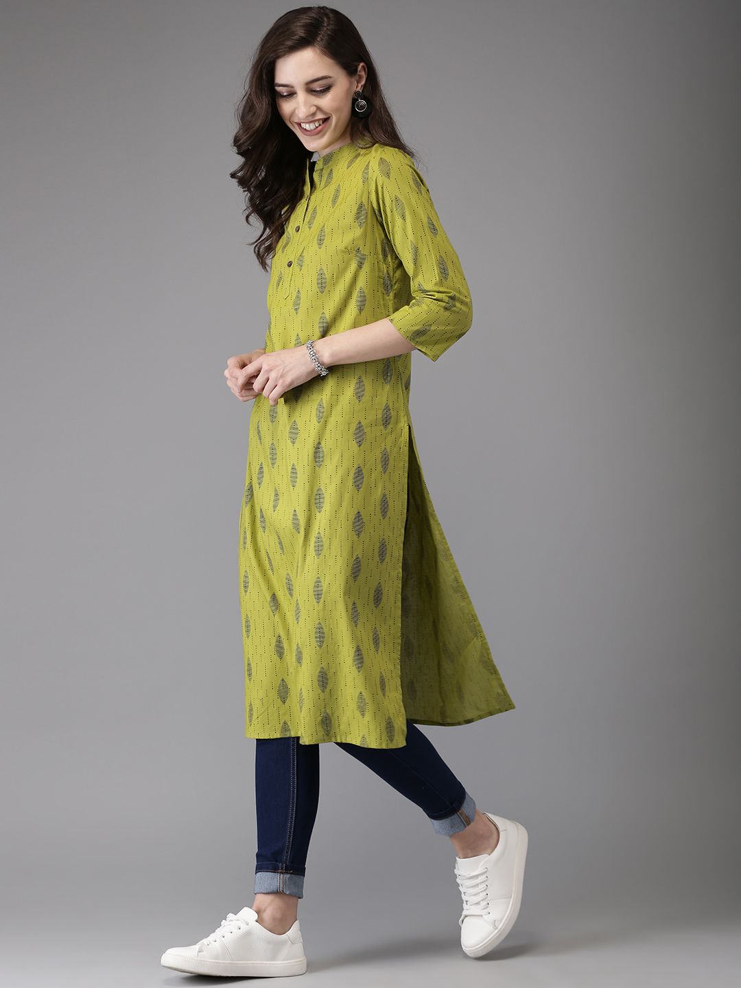 Anouk Women Green & Brown Printed Straight Kurta
