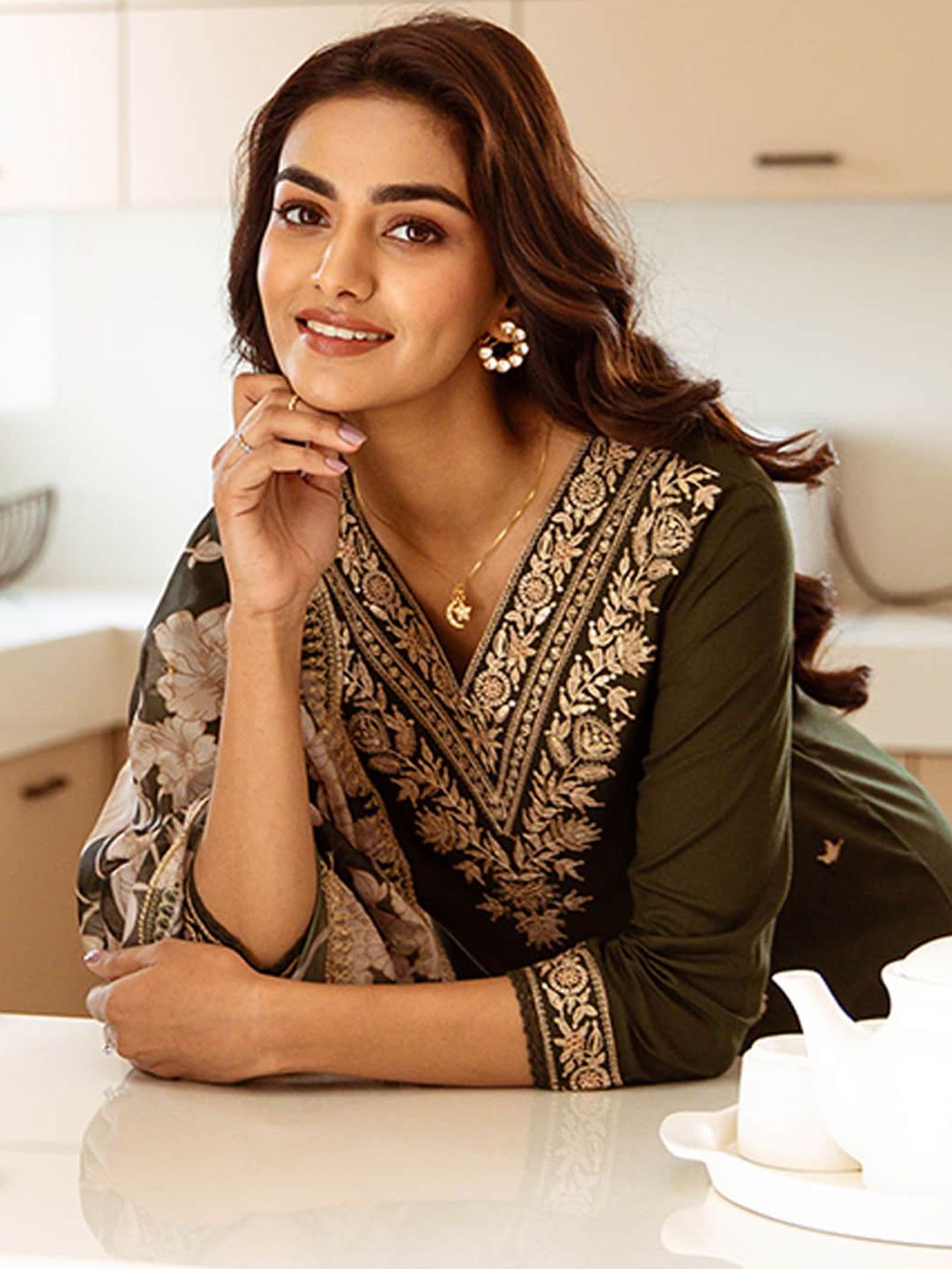 Indo Era Ethnic Motifs Embroidered Regular Thread Work Kurta with Salwar & With Dupatta