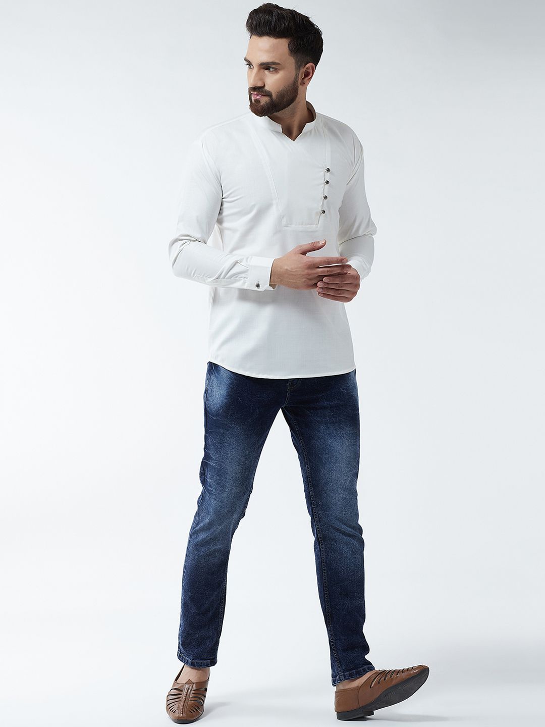 SOJANYA Lelaki Off-White Solid Kurta Lurus