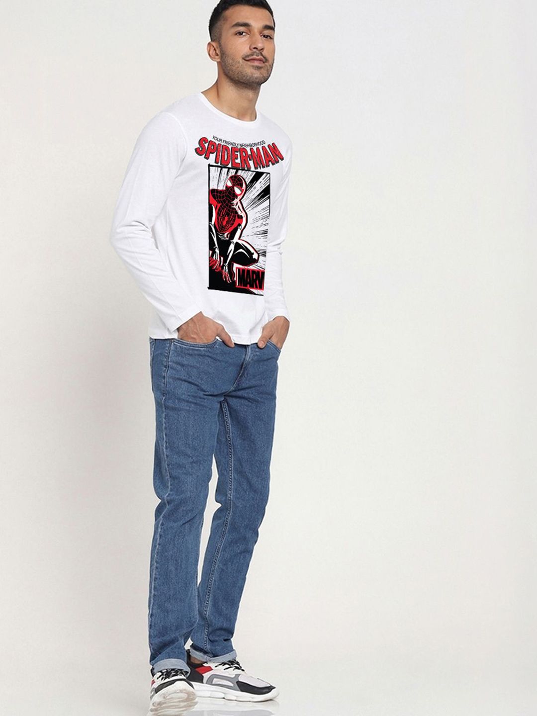 Bewakoof Men Graphic Spider-Man Printed Round Neck Pure Cotton T-shirt