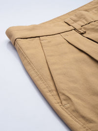 Mr Bowerbird Men Dark Beige Oversized Fit Mid-Rise Elephant Ankle Woven Pleated Trousers