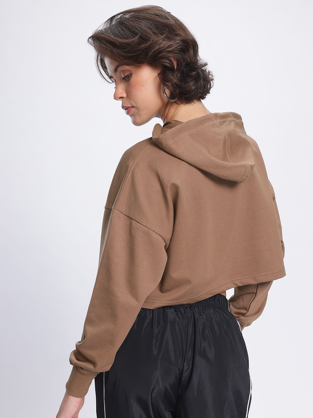 DressBerry Printed Cropped Boxy Hooded Sweatshirt