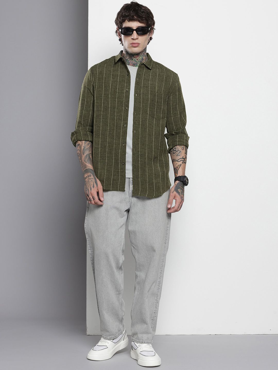 The Indian Garage Co Slim Fit Striped Casual Shirt