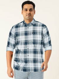 The Indian Garage Co Men White & Blue Slim Fit Checked Casual Shirt