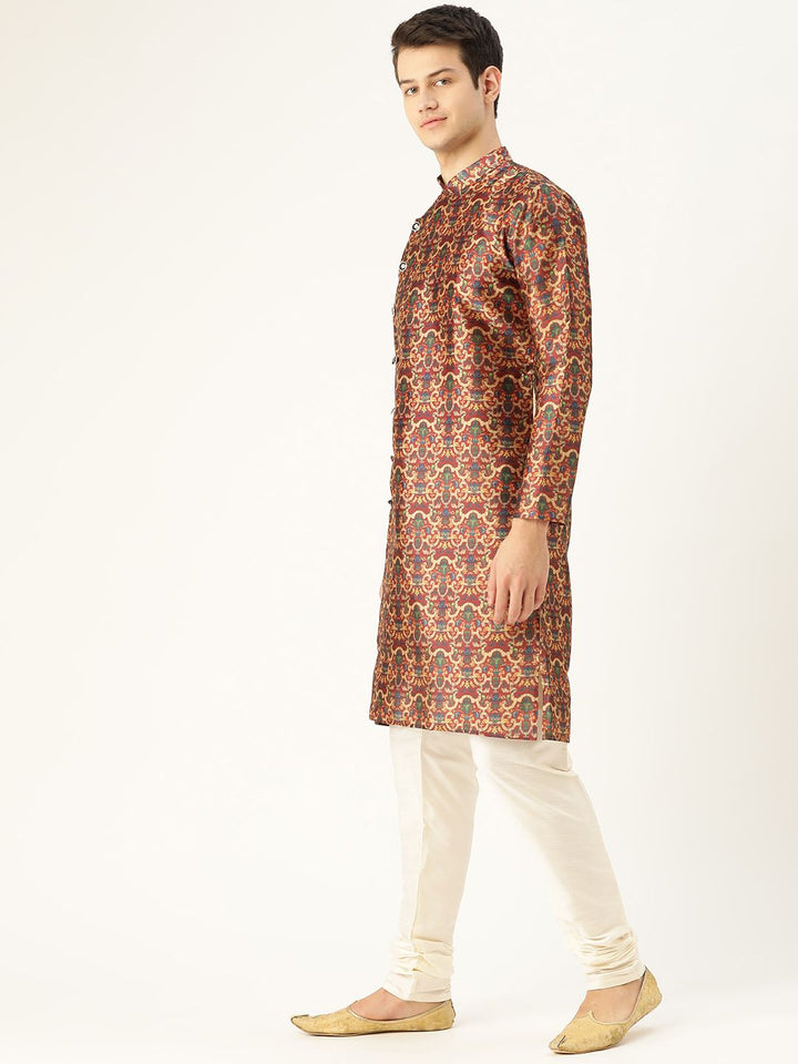 SOJANYA Men Brown & Beige Printed Straight Kurta
