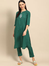 Anouk Women Green Yoke Design Pure Cotton Kurta with Trousers