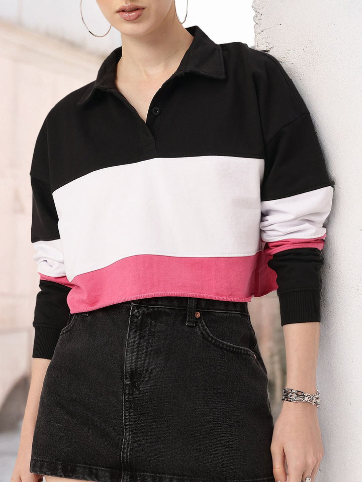 DressBerry Boss Babe Colorblocked Boxy Crop Sweatshirts