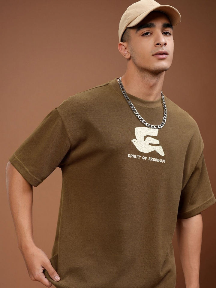HIGHLANDER Men Self Design Drop shoulder Oversized T-shirt