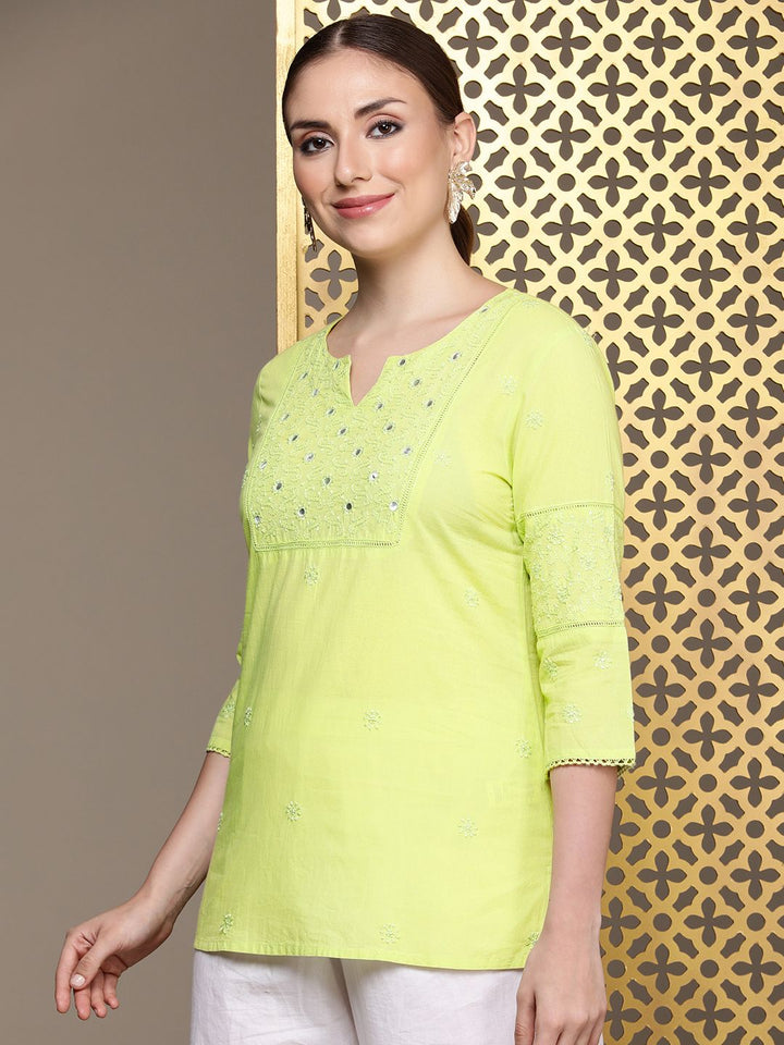 House of Pataudi  Jashn Pure Cotton Thread Work Floral Embroidered Mirror Work Kurti