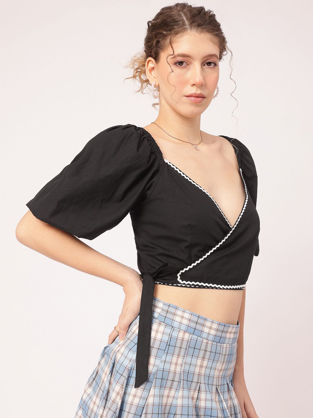 DressBerry Classic Feminine Plunge Neck Wrap Top