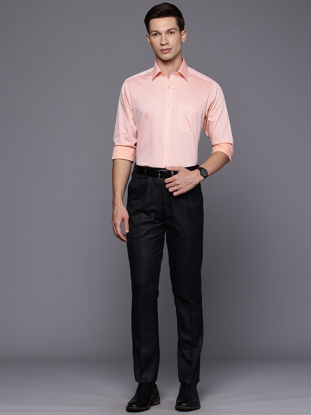 Raymond Slim Fit Self Design Textured Pure Cotton Formal Shirt