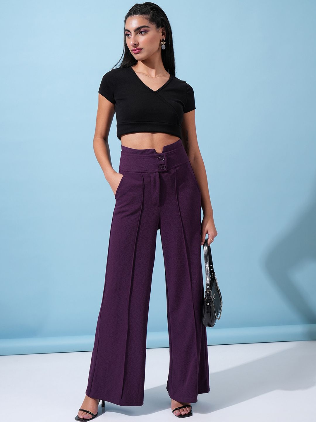 Tokyo Talkies Women Purple Flared High-Rise Parallel Trouser