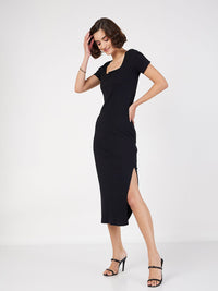 SASSAFRAS Square Neck Knitted Sheath Midi Dress