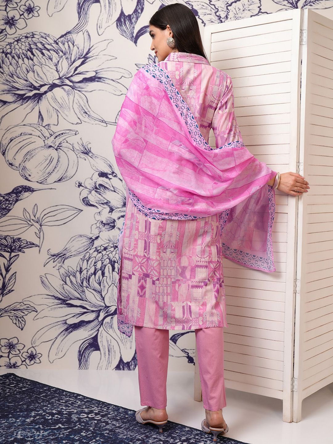 Vishudh Purple Ethnic Motifs Printed Sequinned Pure Cotton Kurta with Trouser & Dupatta