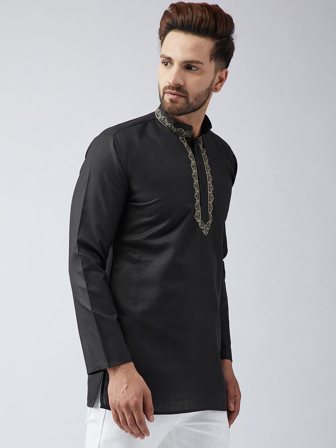 SOJANYA Kurta Pendek Bersulam Hitam Lelaki