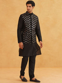 SOJANYA Band Collar Long Sleeves Regular Kurta With Churidar With Nehru Jacket