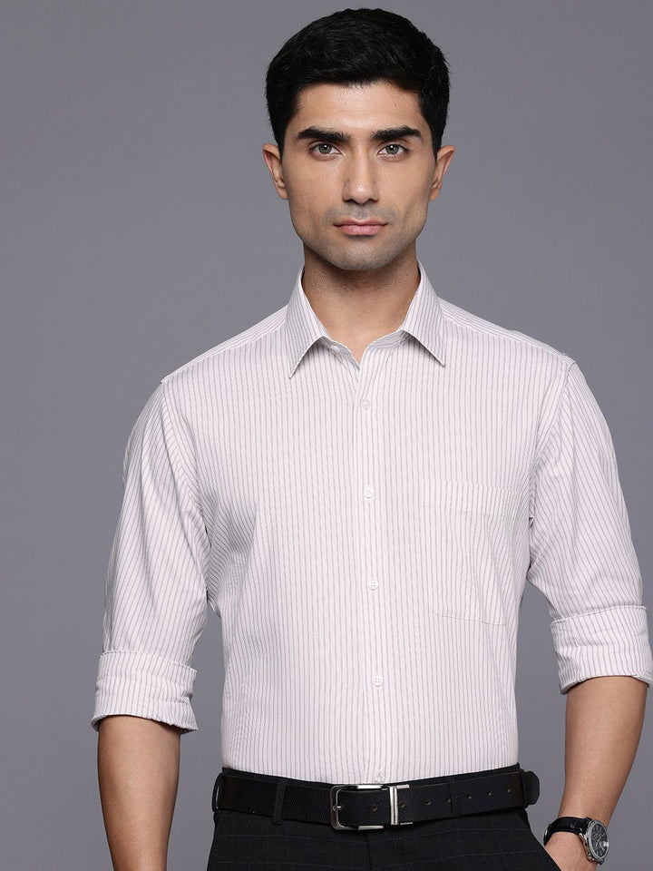 Raymond Slim Fit Vertical Stripes Pure Cotton Formal Shirt