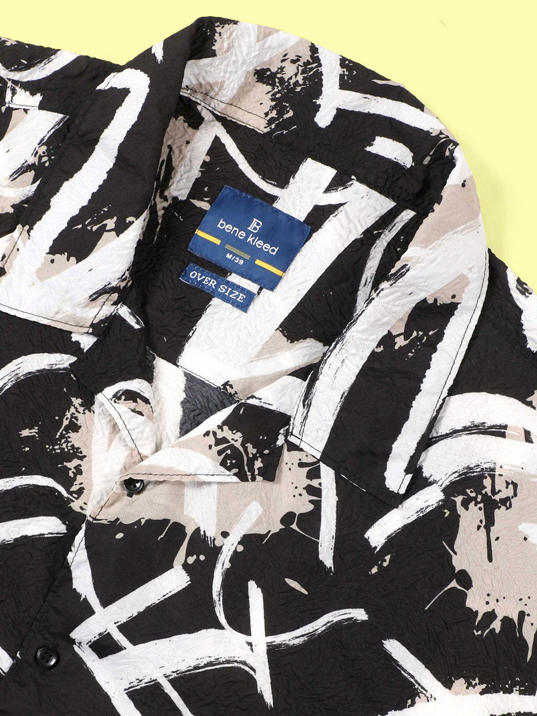 Bene Kleed Men Classic Cuban Collar Abstract Printed Oversized Casual Shirt