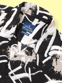 Bene Kleed Men Classic Cuban Collar Abstract Printed Oversized Casual Shirt
