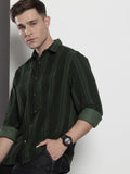 The Indian Garage Co Pure Cotton Vertical Striped Corduroy Casual Shirt