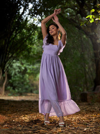 SASSAFRAS Fluttered Sleeves Georgette Maxi Dress
