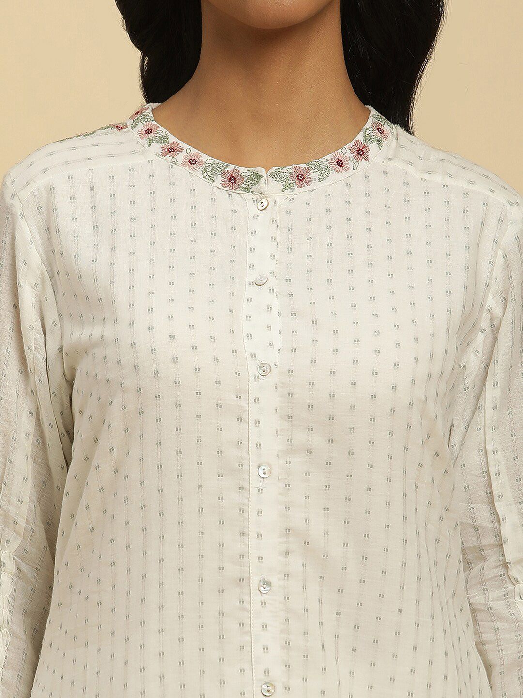 W Geometric Woven Design Thread Work A-Line Kurta