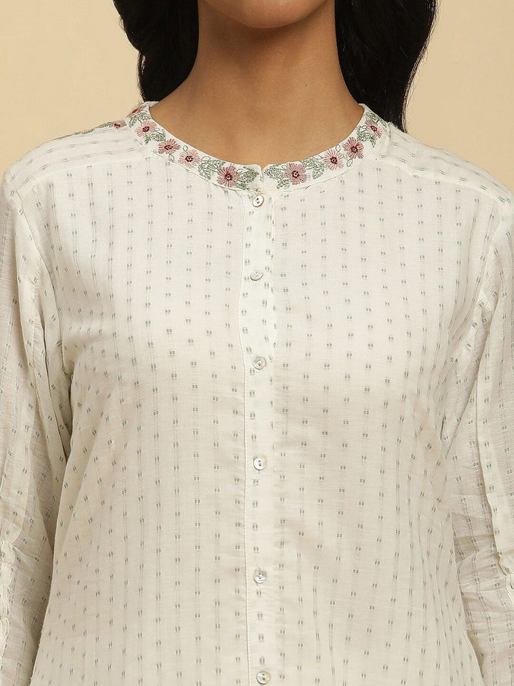 W Geometric Woven Design Thread Work A-Line Kurta
