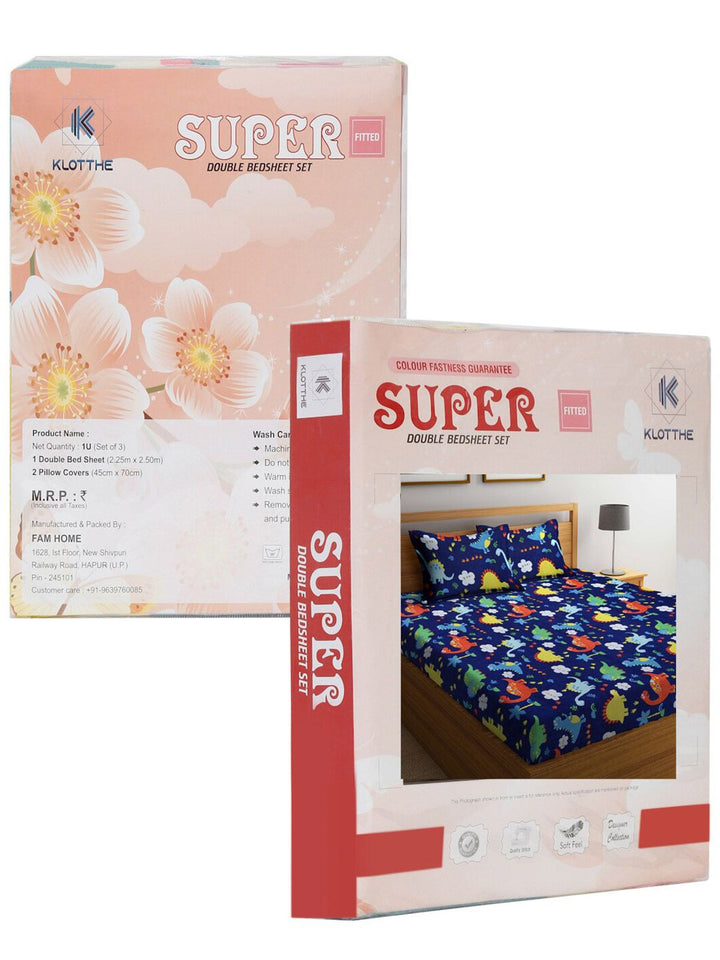Watak Kartun Biru KLOTTHE Policotton 300 TC Dilengkapi Cadar King Halus dengan 2 Sarung Bantal-98 x 89 inci