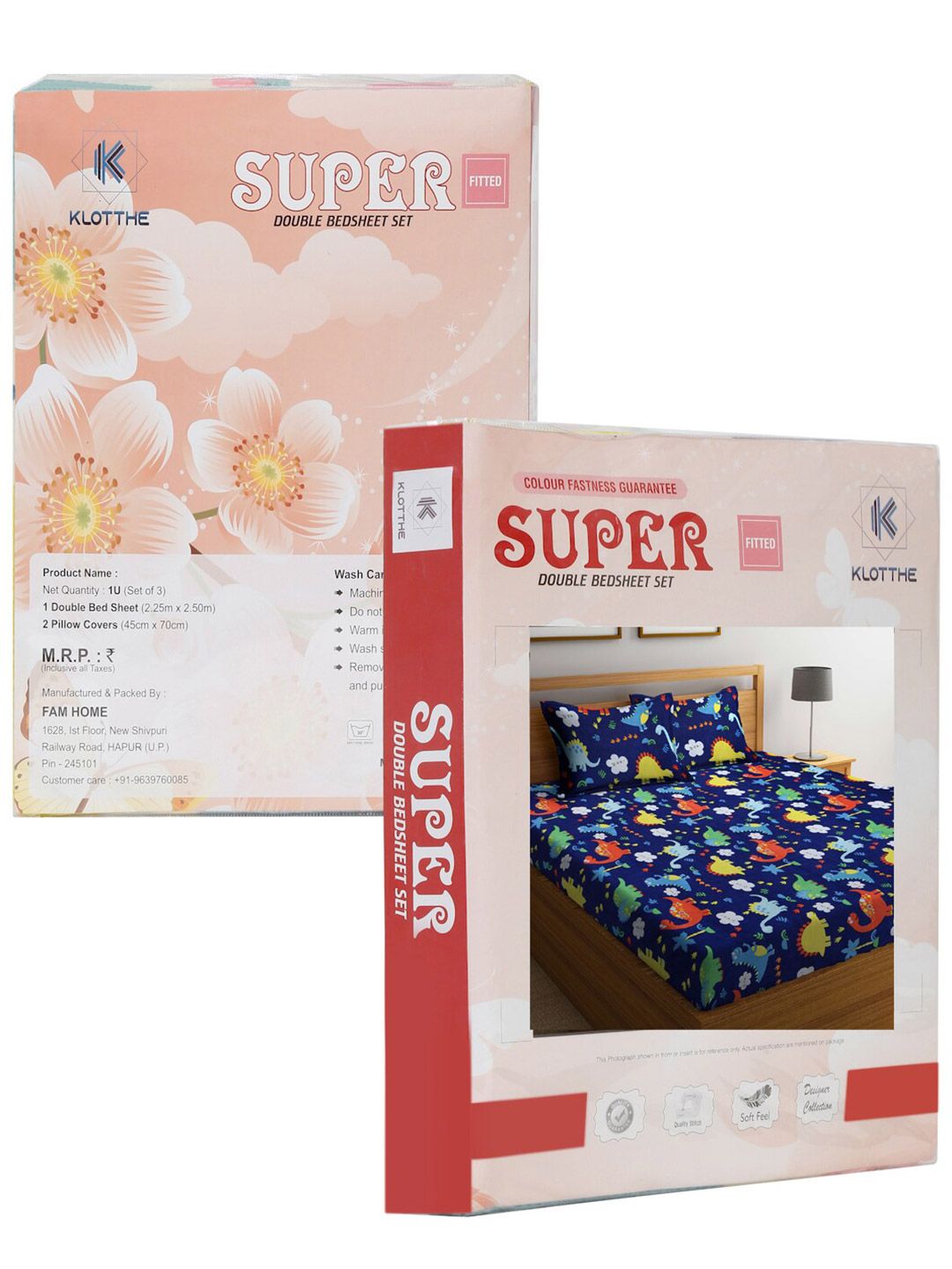 Watak Kartun Biru KLOTTHE Policotton 300 TC Dilengkapi Cadar King Halus dengan 2 Sarung Bantal-98 x 89 inci