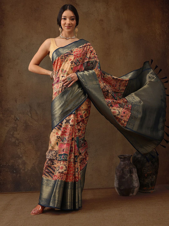 Silk Land Kanjeewaram Art Silk Zari Woven Digital Print saree