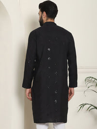 SOJANYA Kurta Lurus Sutera Berhias Bunga Labuci Mandarin