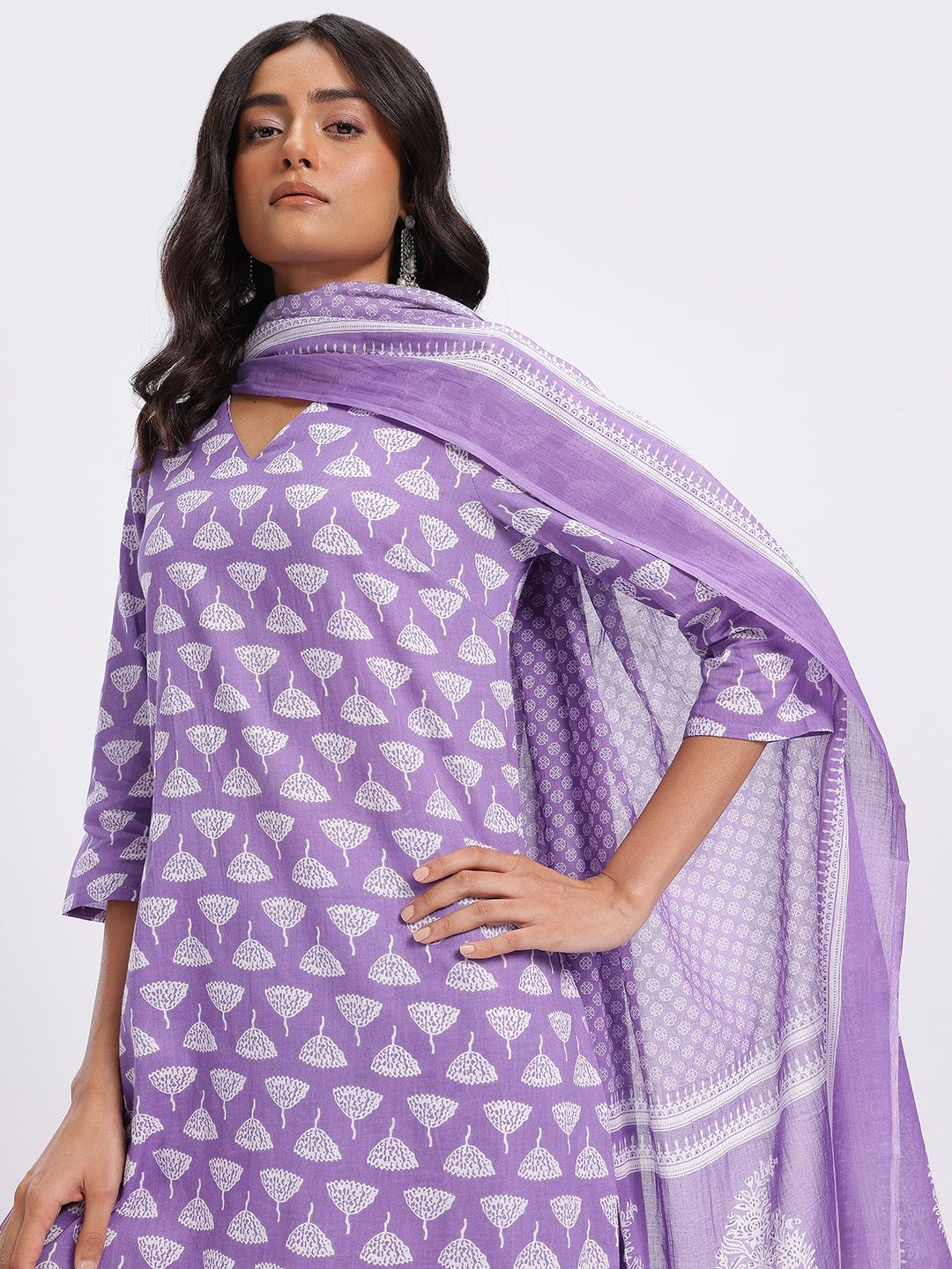 Anouk Printed Pure Cotton Kurta with Trousers & Dupatta