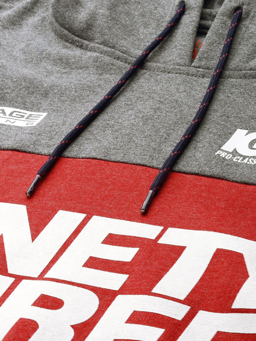 The Indian Garage Co Men Charcoal Colourblocked Hooded Sweatshirt