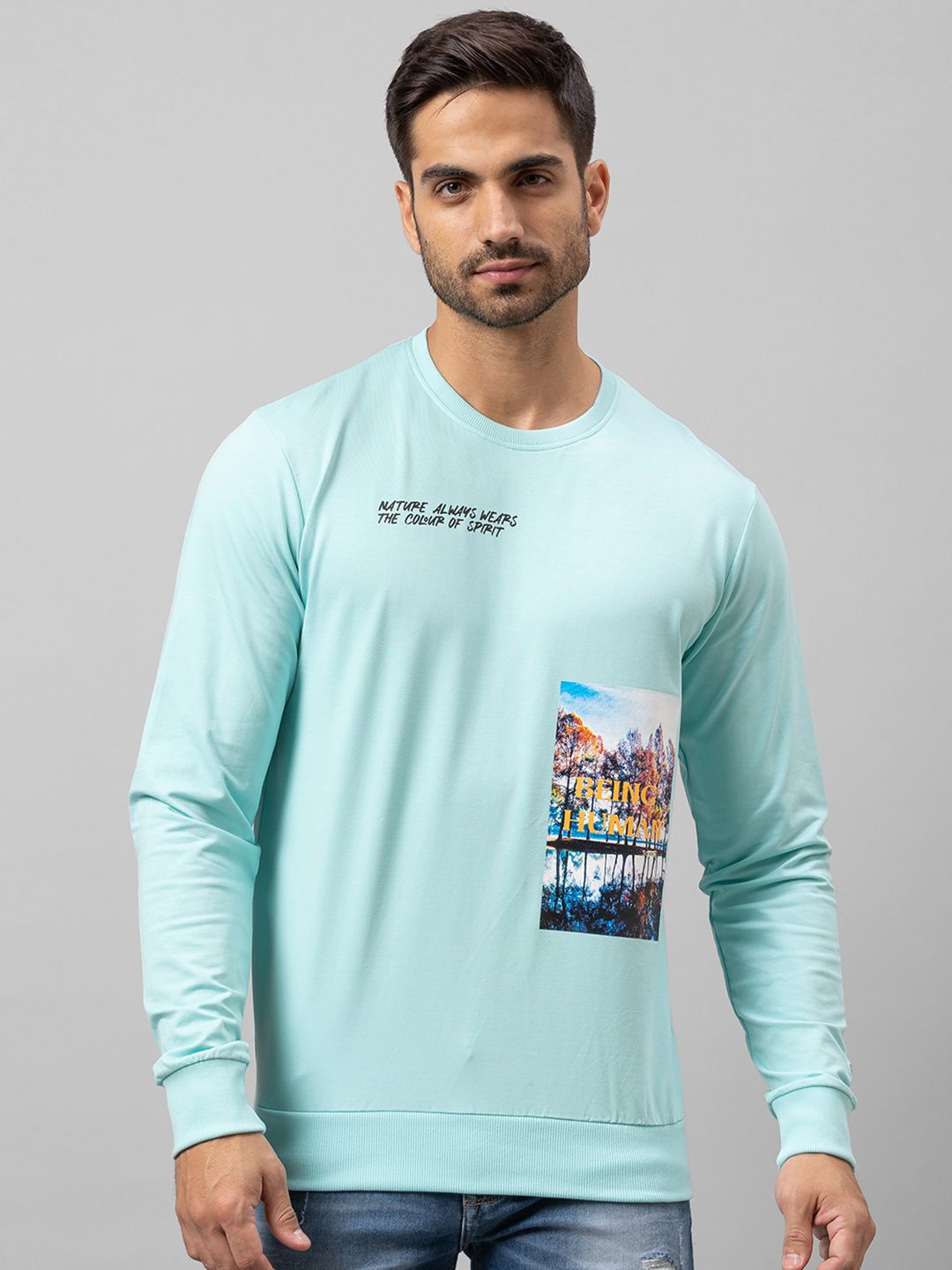 Being Human Men Sea Green Printed Sweatshirt