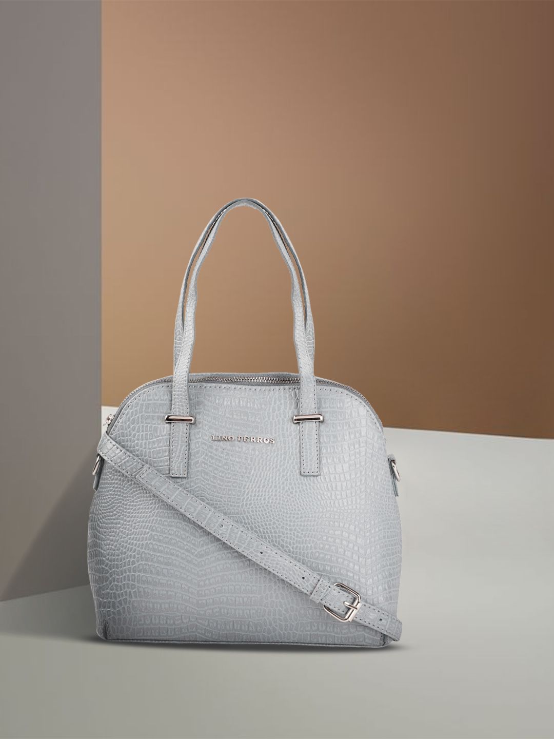 Lino Perros Grey Snakeskin Textured PU Structured Handheld Bag