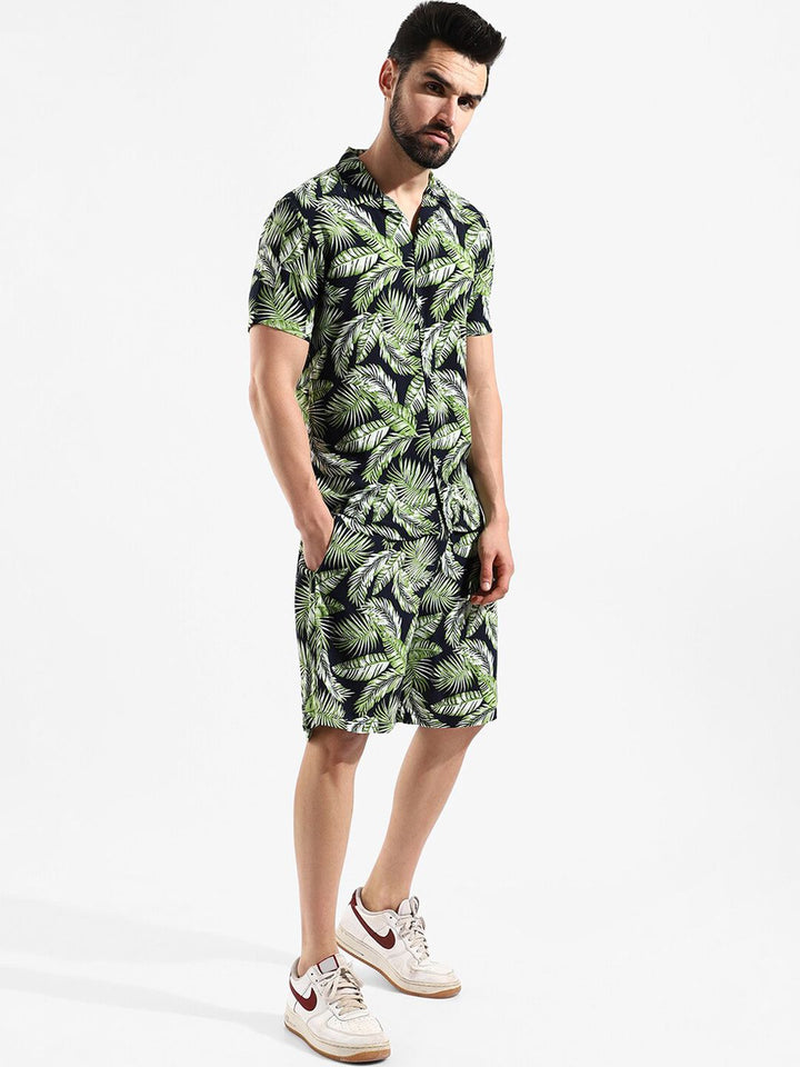 Campus Sutra Men Green & Black Printed Co-Ords