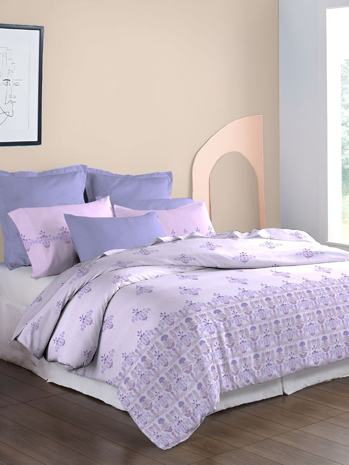 MYTRIDENT Lilac Affair Soft Comfort Flat 210TC King Pure Cotton Bedsheet Set